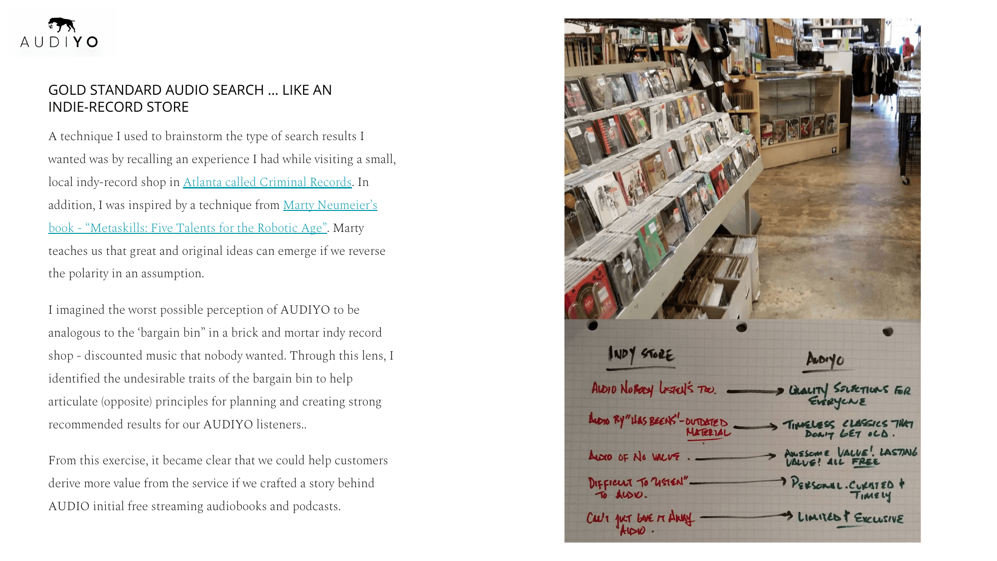 Indie record store ideation and polarity mapping