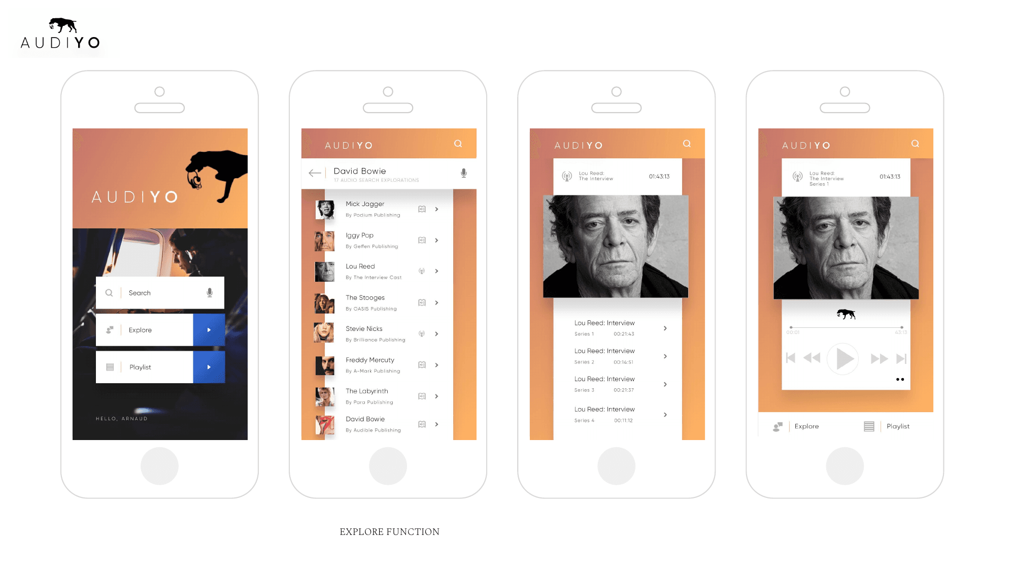 AUDIYO explore function screens