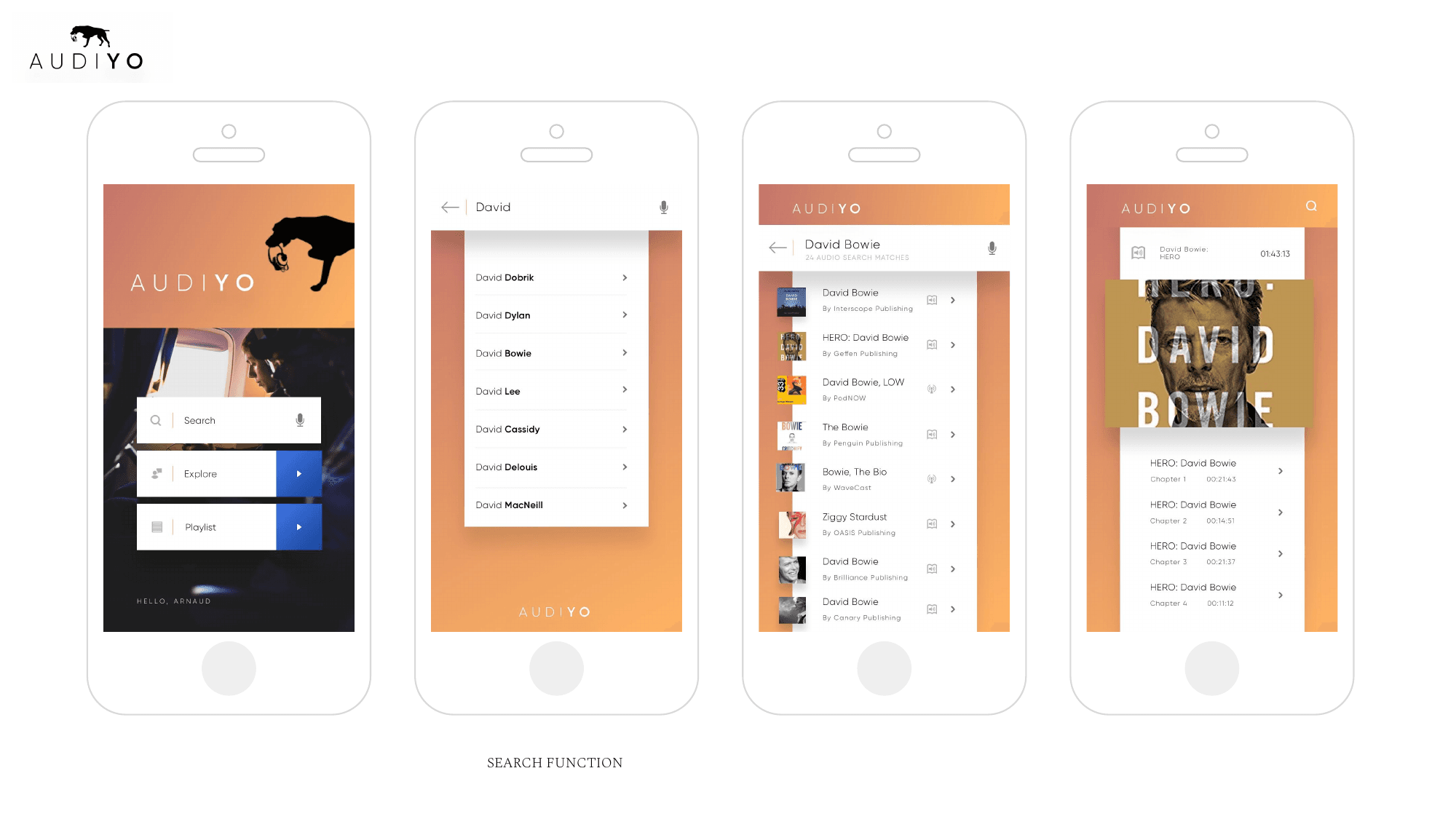 AUDIYO search function screens
