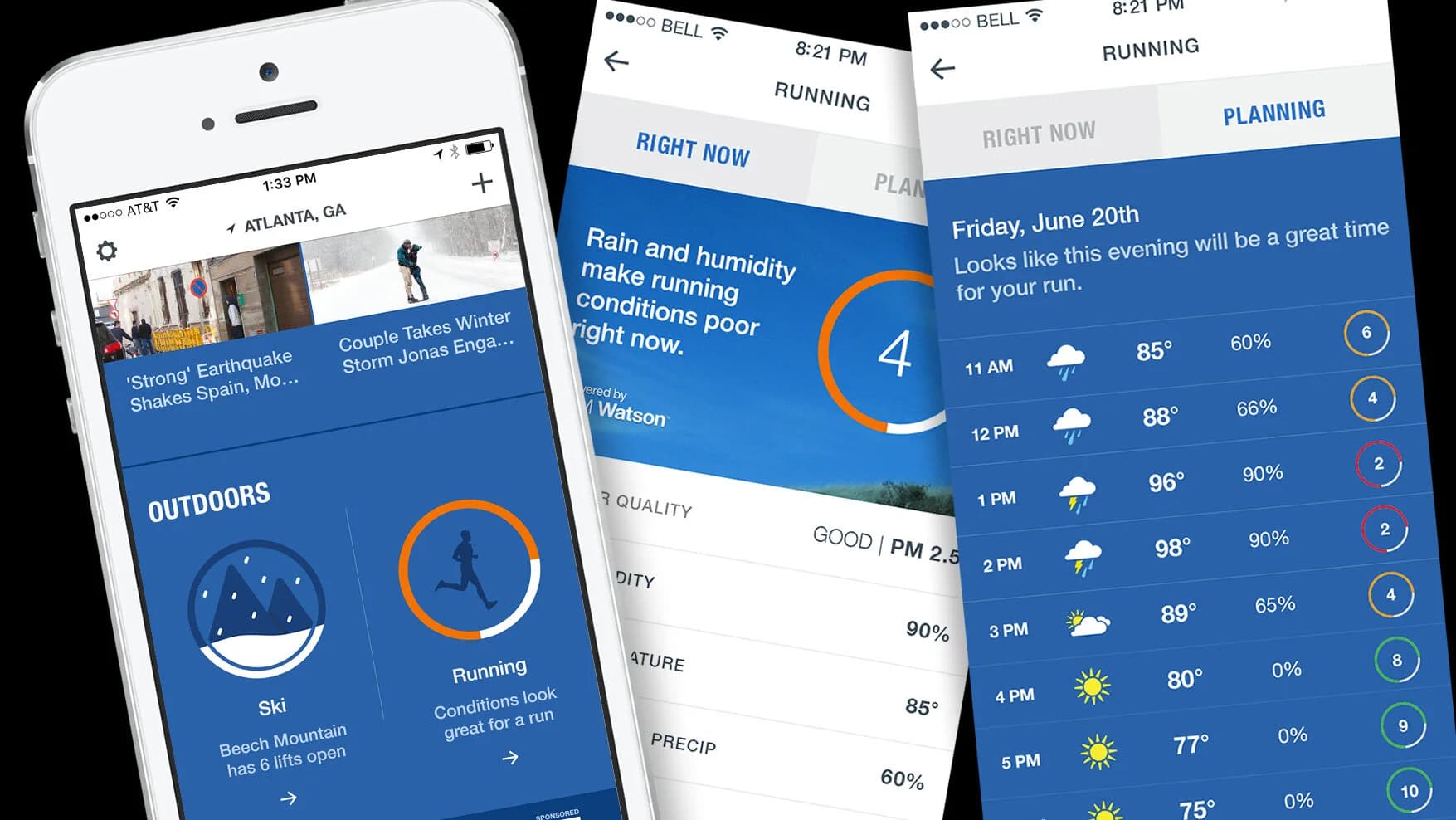 Outdoors module with running and skiing condition recommendations, and Ask Watson Weather conversational assistant with running forecast