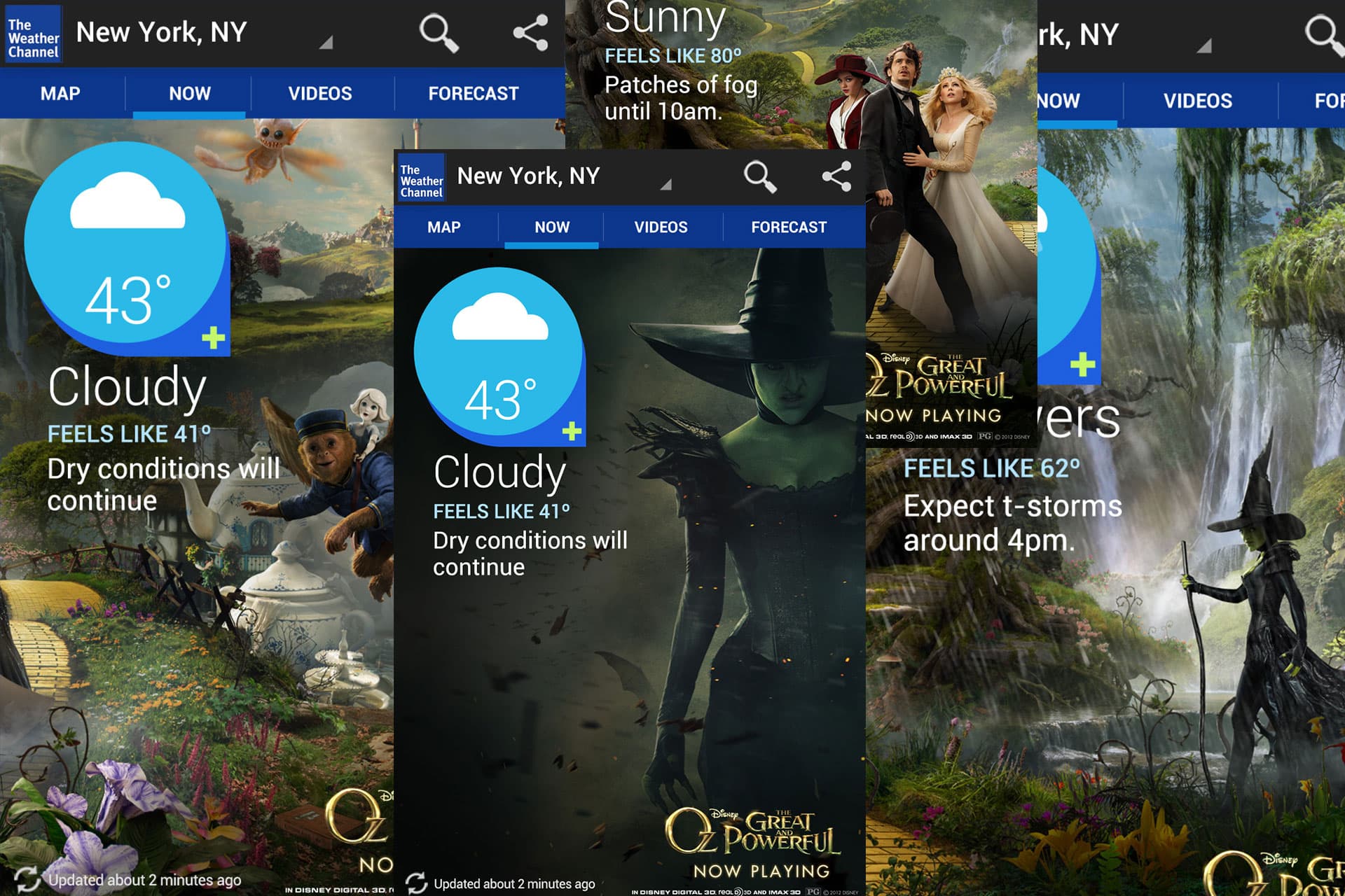 Weather Channel mobile app, branded content integration with The Great and Powerful Oz movie promotion alongside live local forecast